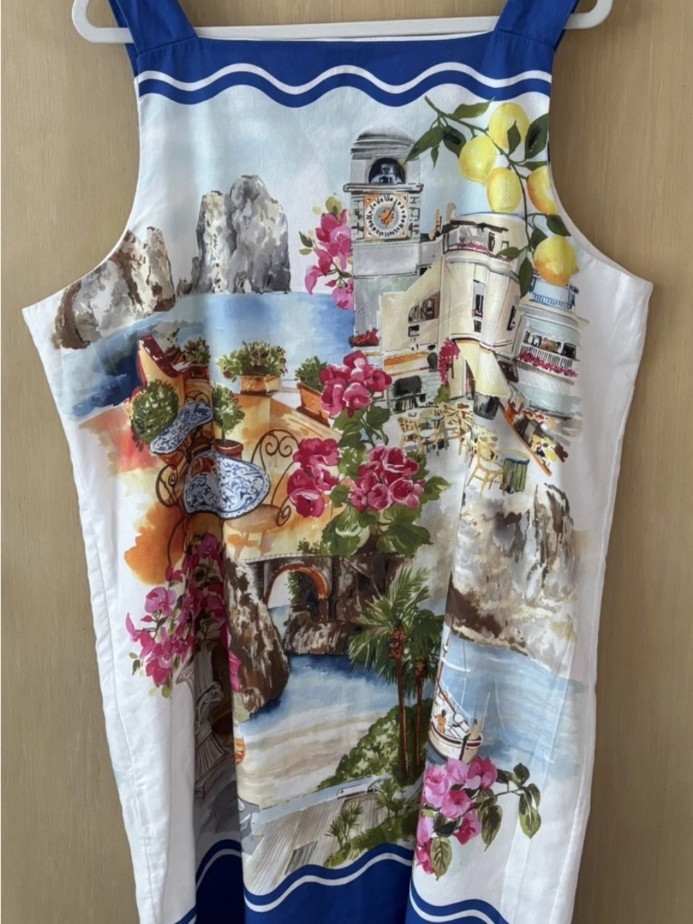 Talbots Linen Dress 20W Capri Italy Scenic Print Sleeveless Blue White - Picture 4 of 8